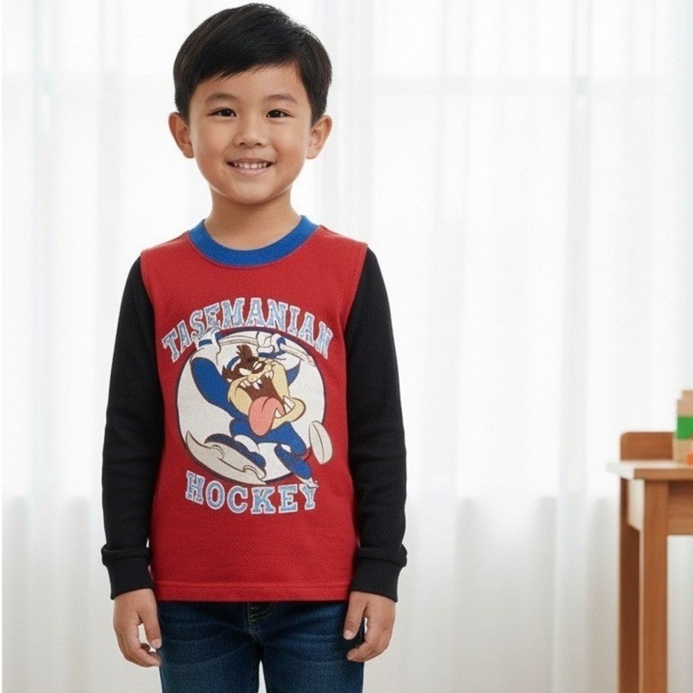 Vintage Looney Tunes Pajama Top Youth Size L? Tasmanian Devil Hockey Long Sleeve